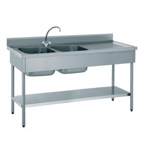 PLONGE 2 BACS 1600*700 AVEC EMPLACEMENT LAVE VAISSELLE GAUCHE ET ETAGERE - TOURNUS