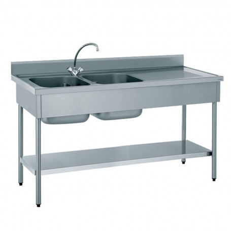 PLONGE 2 BACS 1600*700 AVEC EMPLACEMENT LAVE VAISSELLE GAUCHE ET ETAGERE - TOURNUS