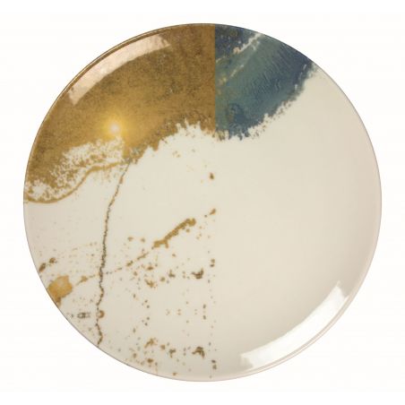 ASSIETTE PLATE SANS AILE 27 CM DIONYSOS BLANC BLEU & OR
