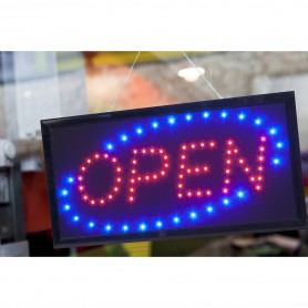 Enseigne LED clignotante - Open - LED rouge et bleu