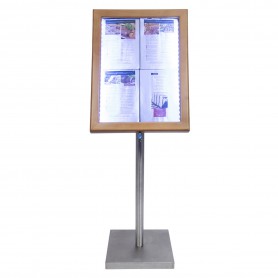 Porte menus LED Classic - 53x70 cm - Teck - 4 pages A4