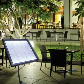 Porte-menus inox - Métallisé gris - à affichage LED - 72x68 cm - 6 formats A4