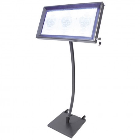 Porte-menus inox - Métallisé gris - à affichage LED - 72x40 cm - 3 formats A4