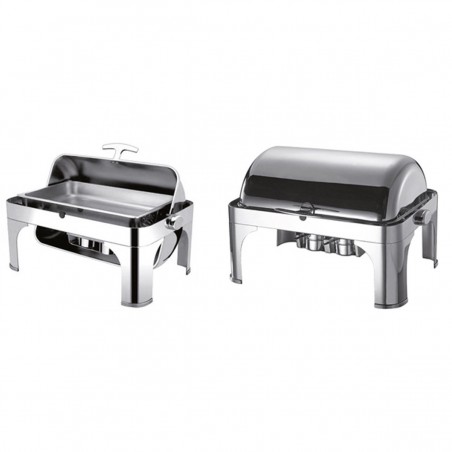 Chafing dish pour bac GN1/1 - Couvercle rotatif roll top - Livré avec brûleurs à alcool - 670x460x440 mm