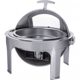 Chafing dish pour bac rond - Couvercle rotatif roll top - Livré avec brûleurs à alcool - 510x540x480 mm