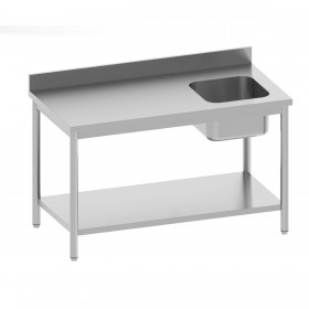 Table de chef adossée avec étagère - 1 bac droite - 1200x700x850/900 mm