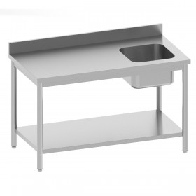 Table de chef adossée avec étagère - 1 bac droite - 1400x700x850/900 mm