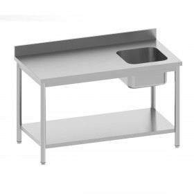 Table de chef adossée avec étagère - 1 bac droite - 1600x700x850/900 mm