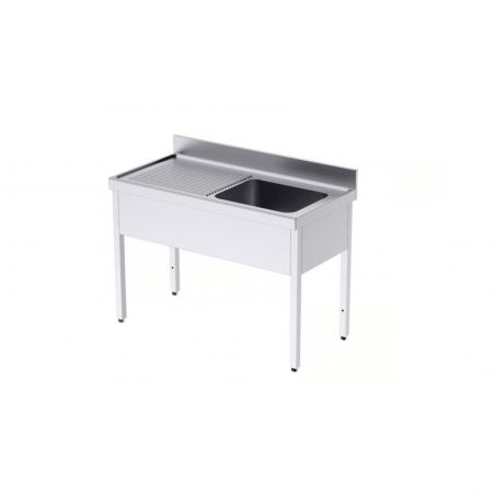 Plonge adossée, sans étagère, 1 bac droite| 1200x700x850/900 | Inox e Inox