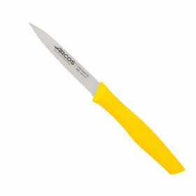 Couteau d'office cranté - manche jaune - 10 cm