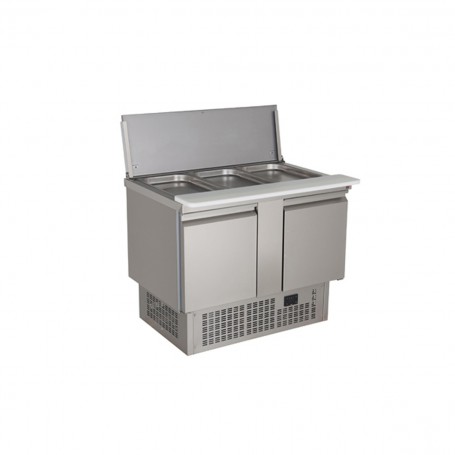 SALADETTE 2 PORTES AVEC COUVERCLE INOX pour 3 bacs GN1/1 INOMAK BSV77
